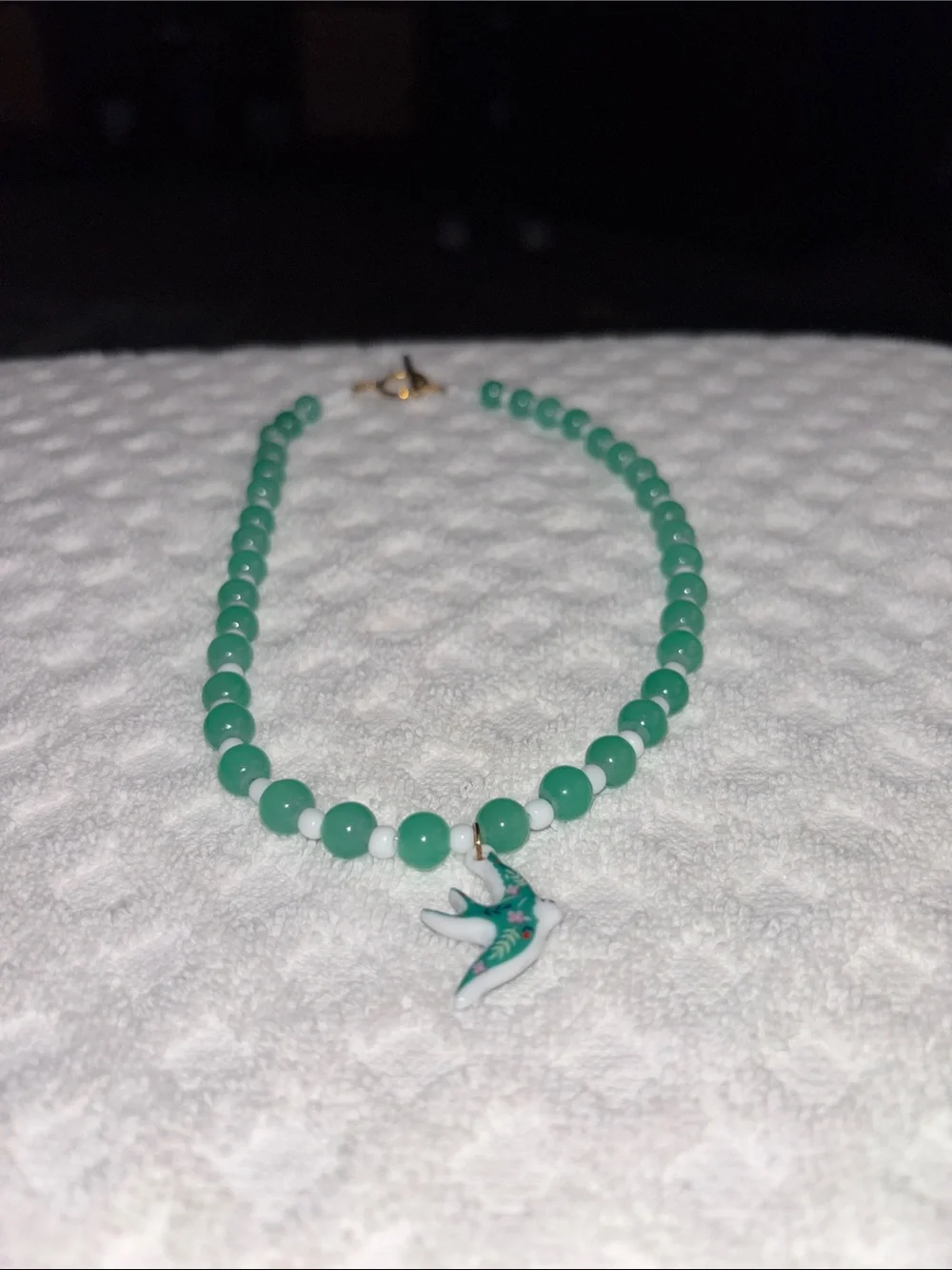 Teal Beaded Necklace with Enamel Swallow Pendant - Women Jewelry